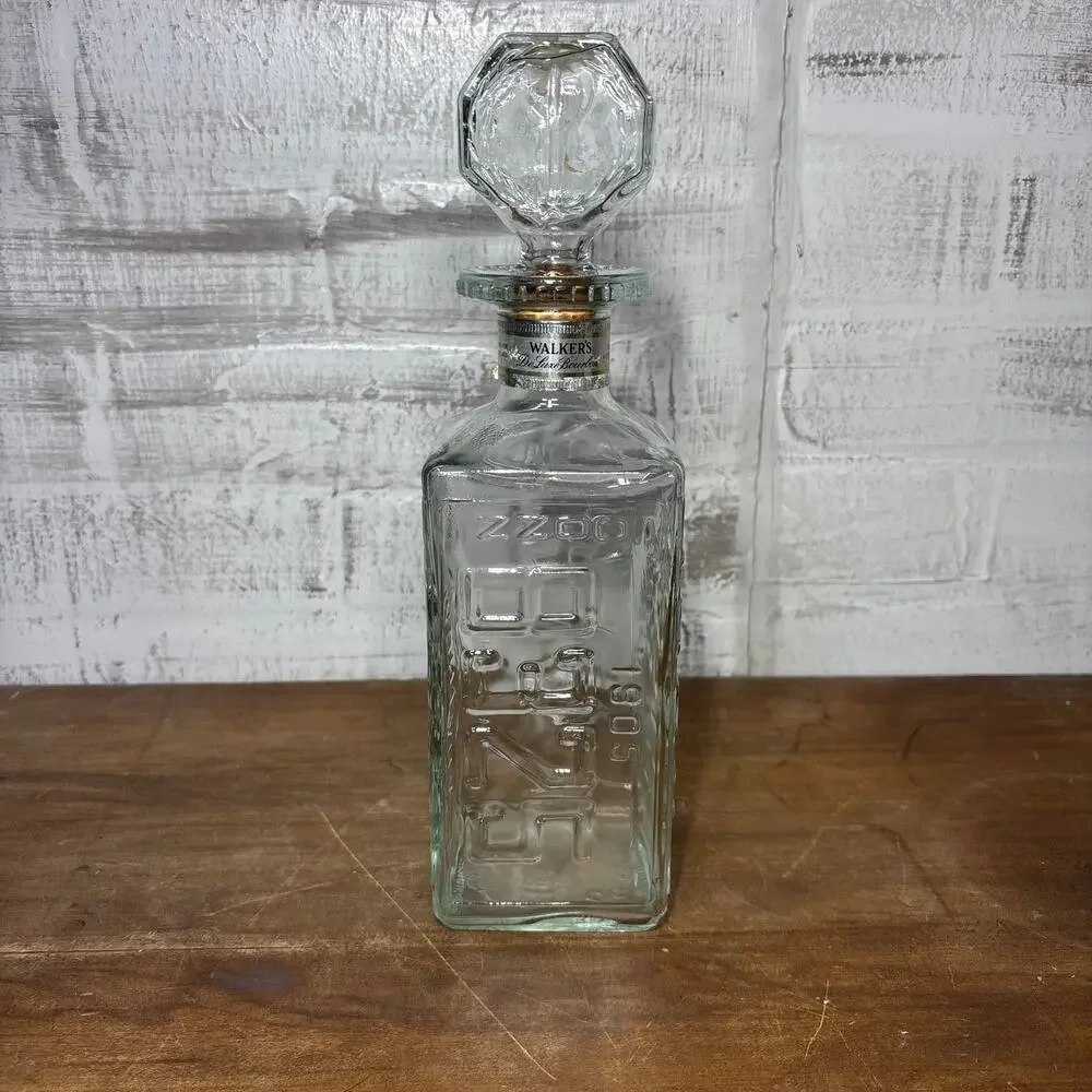 Vintage License Plate Glass Whiskey Decanter with Stopper
